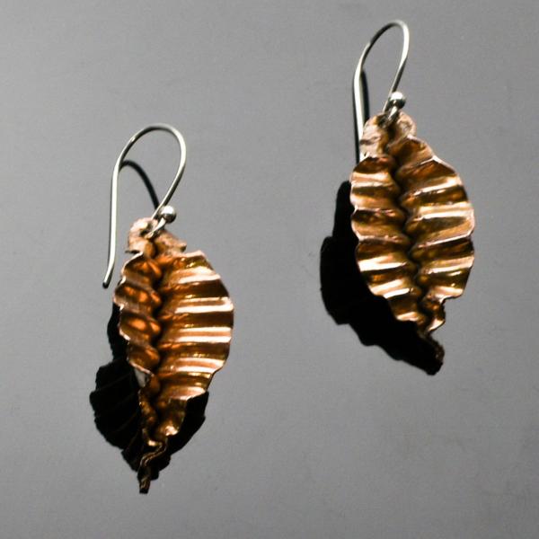 Copper Corrugated Leaf Earrings picture