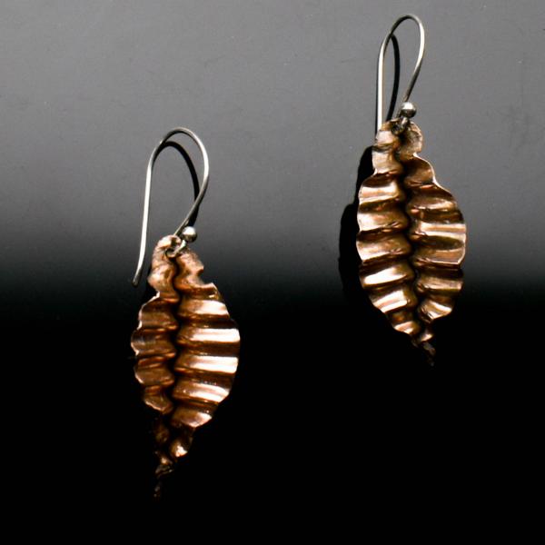 Copper Corrugated Leaf Earrings picture