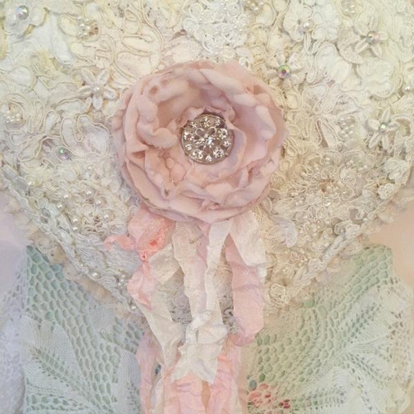 Vintage Lace Heart with Silk Rose Brooch picture