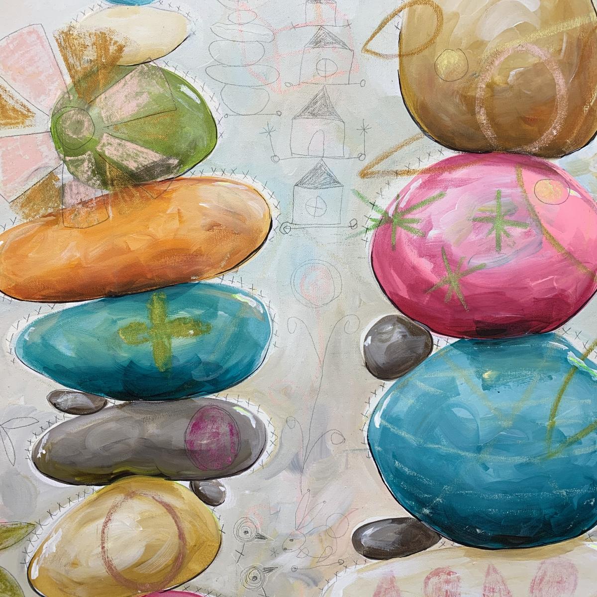 "Rock Stacks (With Yard Bunnies)" picture