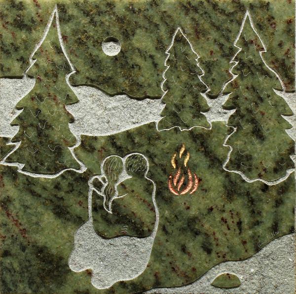 Campfire Couple = hangable tile picture