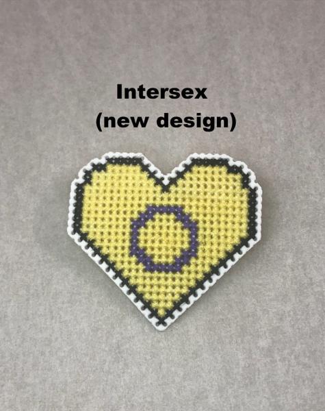 Intersex Cross Stitch Heart Pin