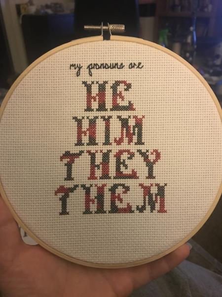 “My Pronouns are He, Him, They, Them” LGBT Pronoun Cross Stitch picture