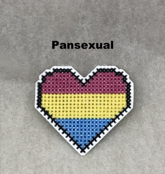Pansexual Cross Stitch Heart Pin