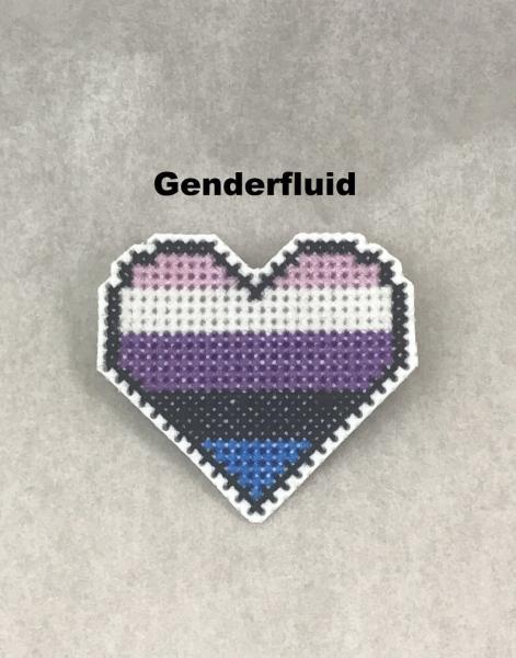 Genderfluid Cross Stitch Heart Pin