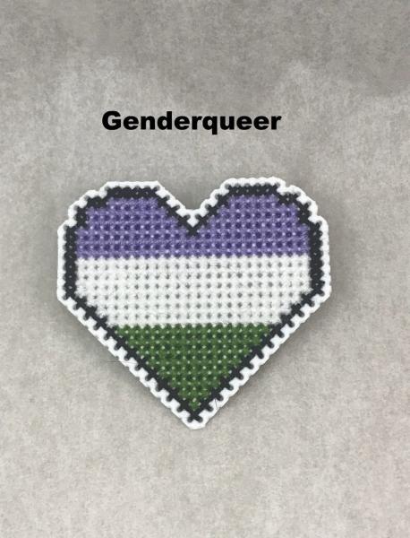 Genderqueer Cross Stitch Heart Pin