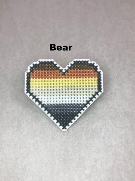 Bear Cross Stitch Heart Pin