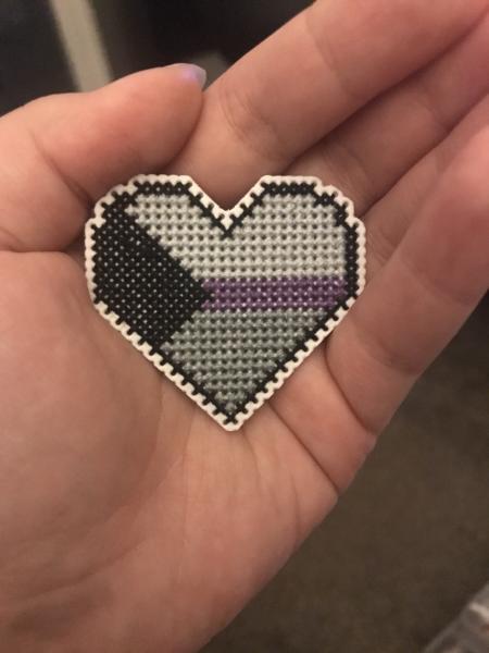 Demisexual Cross Stitch Heart Pin