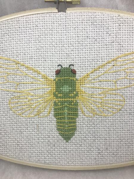 Green Cicada Cross Stitch