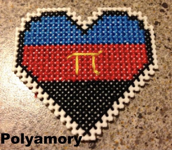 Polyamory Cross Stitch Heart Pin