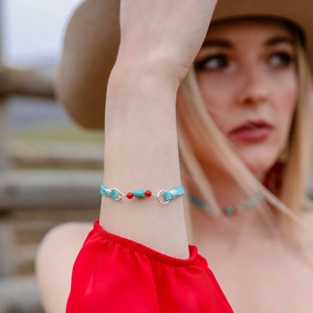 Stacking Leather Bracelet with Kingman Turquoise picture