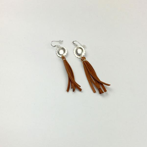 Sterling Silver Concho and Deer Leather Earrings picture