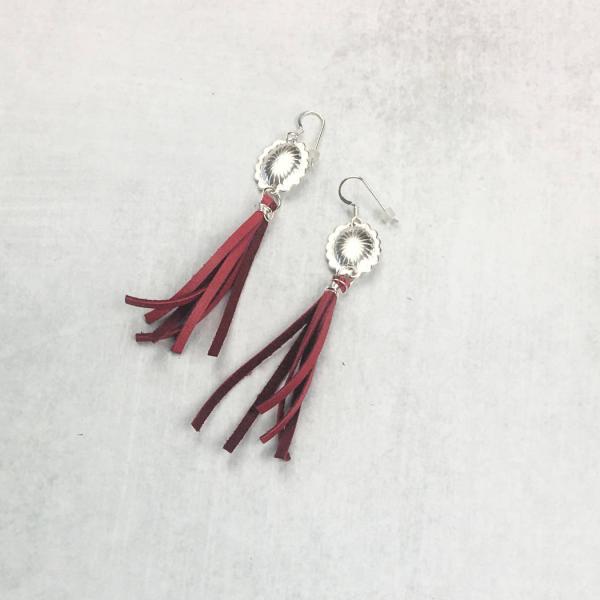 Sterling Silver Concho and Deer Leather Earrings picture