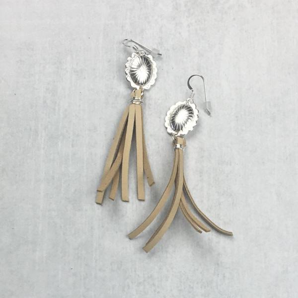 Sterling Silver Concho and Deer Leather Earrings picture