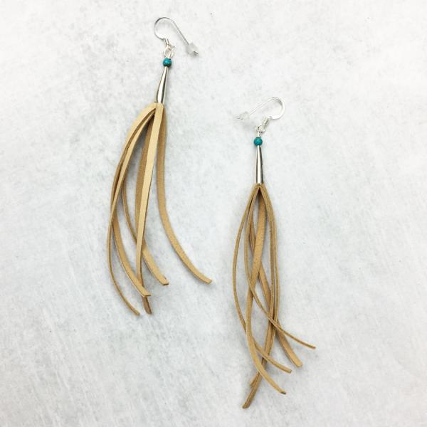 Long Leather Fringe Earrings with Sterling Silver picture