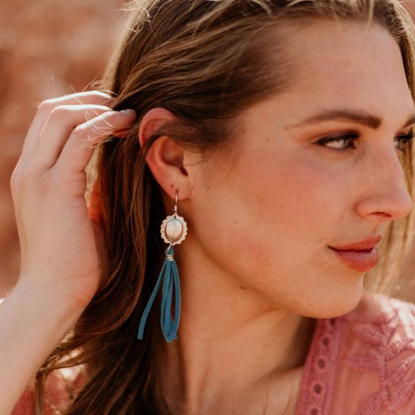 Sterling Silver Concho and Deer Leather Earrings