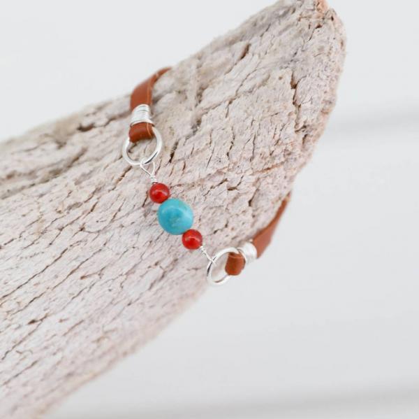 Stacking Leather Bracelet with Kingman Turquoise picture