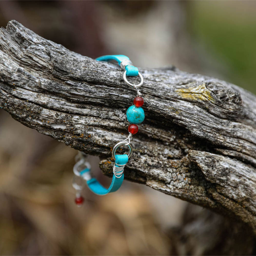 Stacking Leather Bracelet with Kingman Turquoise picture