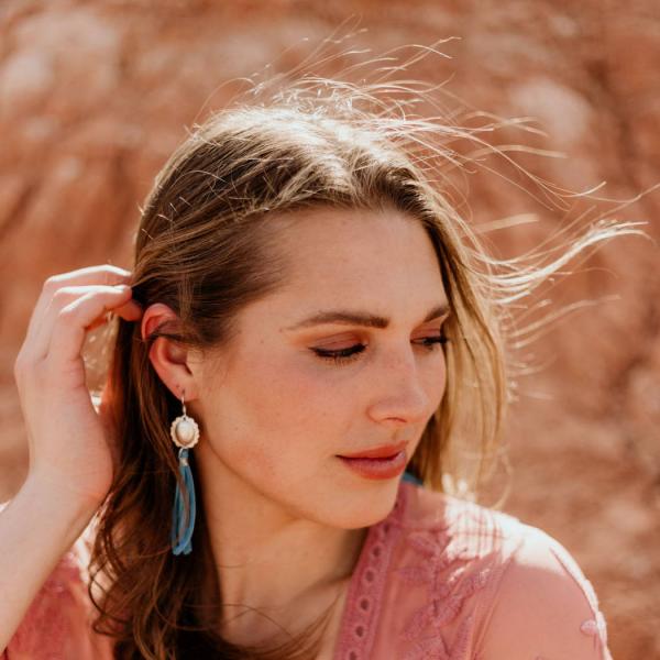 Sterling Silver Concho and Deer Leather Earrings picture