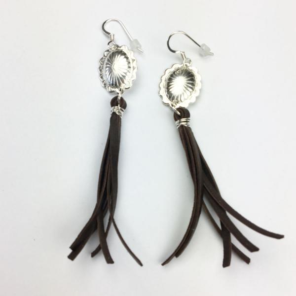 Sterling Silver Concho and Deer Leather Earrings picture