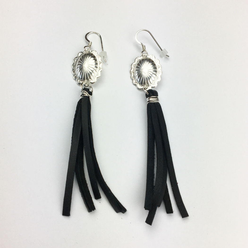 Sterling Silver Concho and Deer Leather Earrings picture