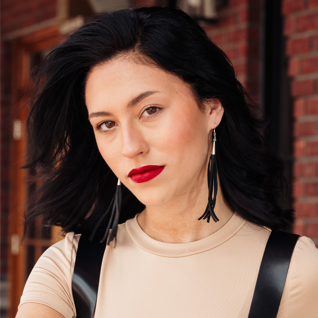 Long Leather Fringe Earrings with Sterling Silver picture