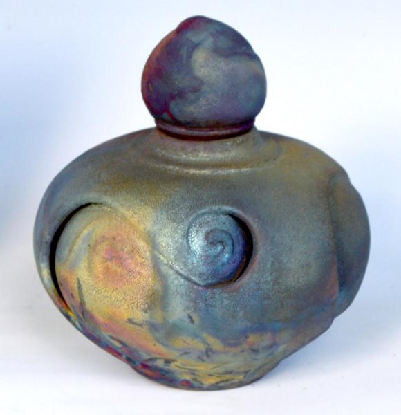 Raku Lidded Vase sliced and curls