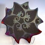 Raku Platter for Wall or table Swirls on a matte black background