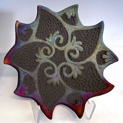 Raku Platter for Wall or table Swirls on a matte black background picture