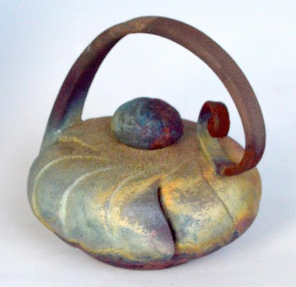 Raku Vase Low, lidded with handle picture