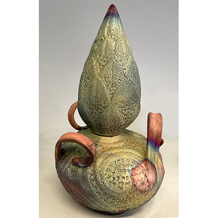 Raku Bottle with exaggerated lid and small handles picture
