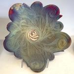 Raku Platter for wall or table with copper foil center