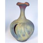 Raku Vase with Flared lip. Swirled and sliced