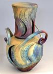 Bottle "perfume" Medium spiraled and triple handles Raku Fired