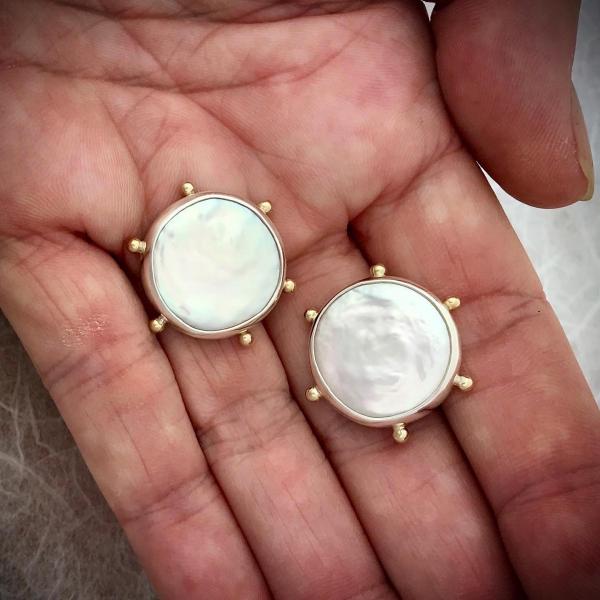 coin pearl stud earrings