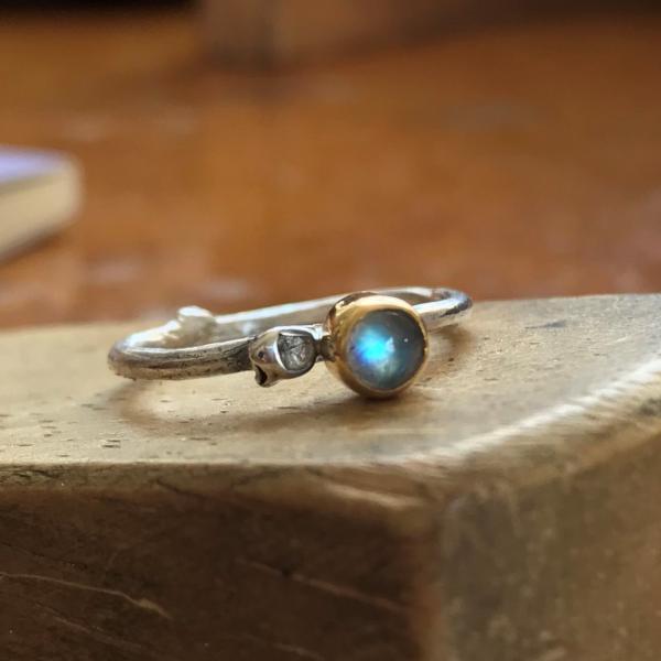 Moonstone Twig Ring Set with Gold Bezel