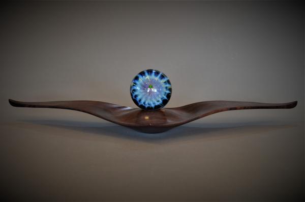 Macassar Ebony Spirit Bird with 3" Sahasrara Glass Sphere. 23" B1687