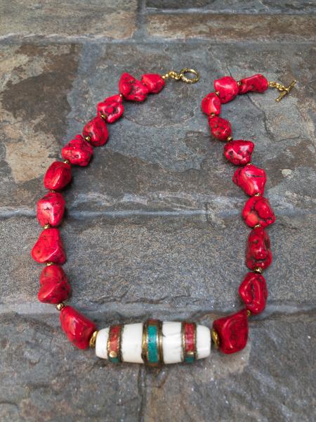 Red magnesite necklace with tribal pendant picture