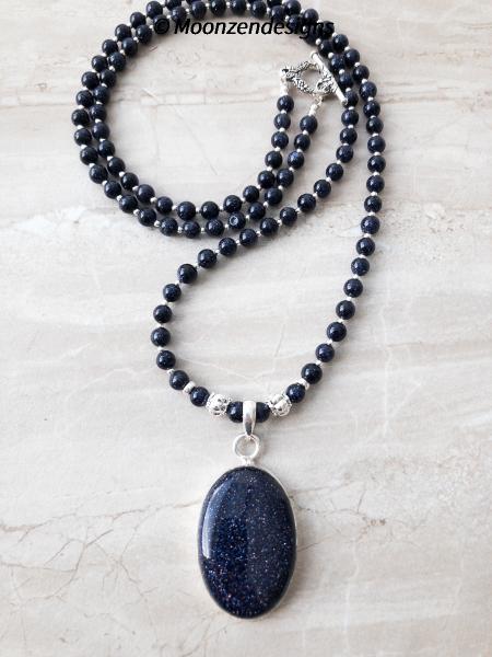 Blue Goldstone Beaded Necklace picture