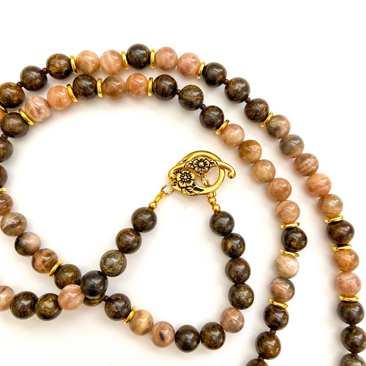 Moonstone, Bronzite Necklace with Tribal Pendant picture