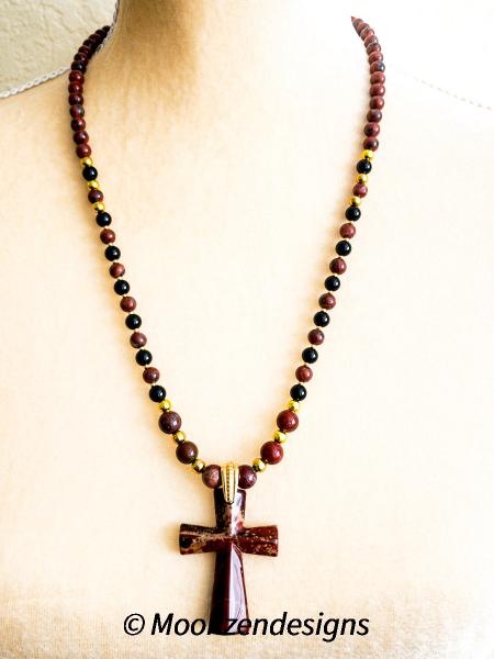 Handcrafted Necklace of Rainbow Jasper Beads with Natural Rainbow Jasper Cross picture