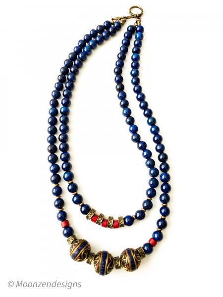 Double Strand Lapis Lazuli Necklace with Tibetan Beads