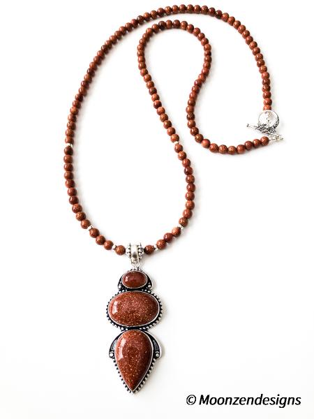 Red Goldstone Pendant, Sterling Silver, Red Goldstone Beads picture
