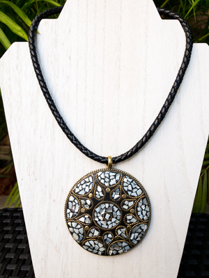 Tibetan pendant with black leather cord picture