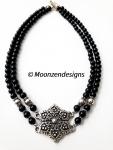 Handcrafted Double Strand Necklace Onyx Beads and Sterling Silver