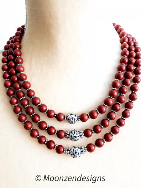 Triple- Strand Red Jasper Beads and Tibetan- Style Spacers