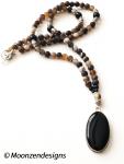 Black Onyx Pendant with Brown Stripe Matte Agate Beads