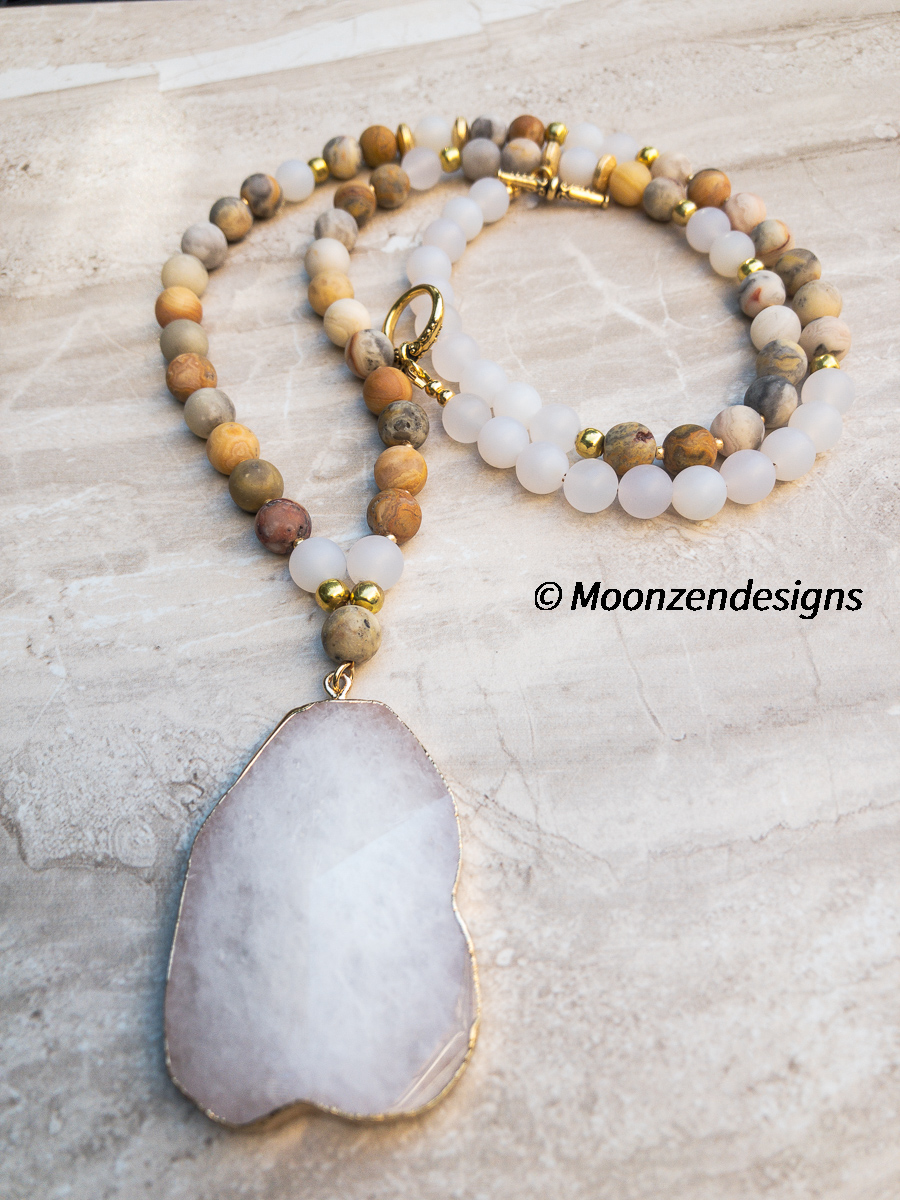 White Quartz Pendant and Agate Beads picture