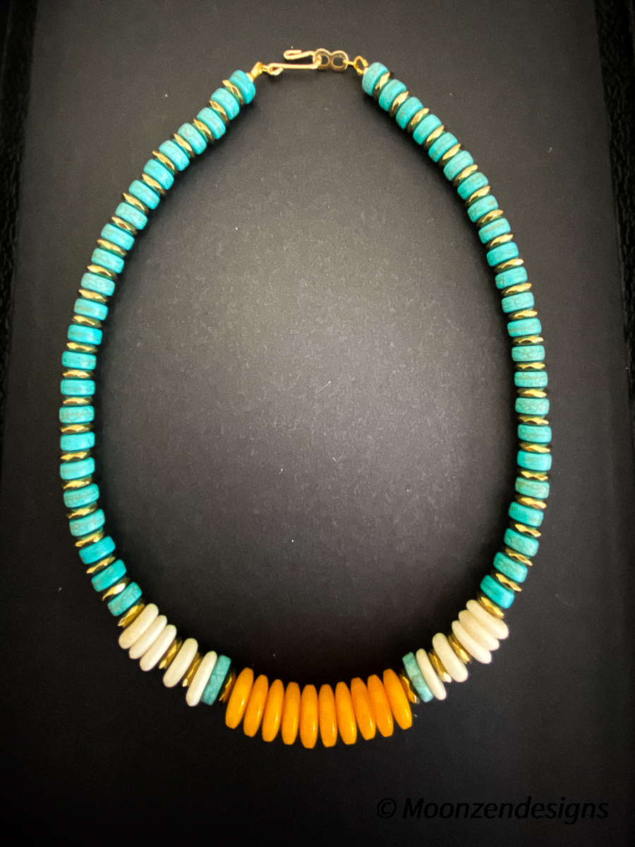 Howlite and Amber Handmade Beaded Necklace picture