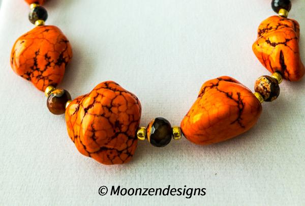 Large Orange Turquoise Nugget Necklace picture